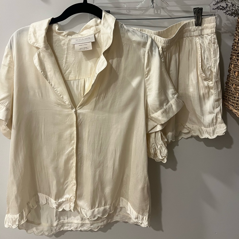 BHLDN Cream Satin Pajama Set